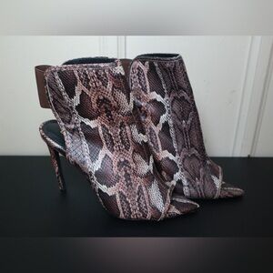 Lilian Snake Embossed Open Pointy Toe Slingback Stiletto Ankle Booties SIZE 8.5